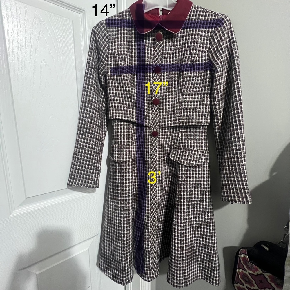 Plaid Long Sleeve Dress with  Collar